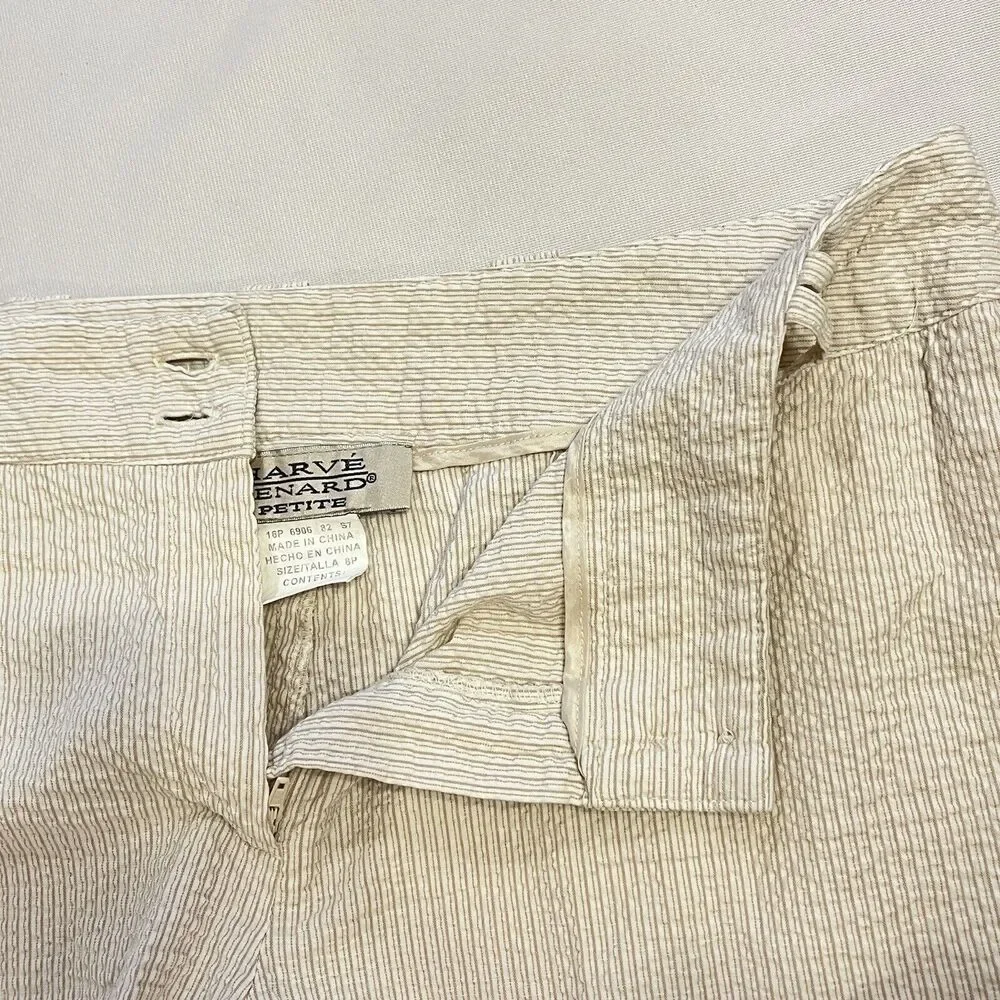 Harve Benard Bermuda‎ Shorts Womens 16P Beige/Brown Seersucker Flat Front Casual